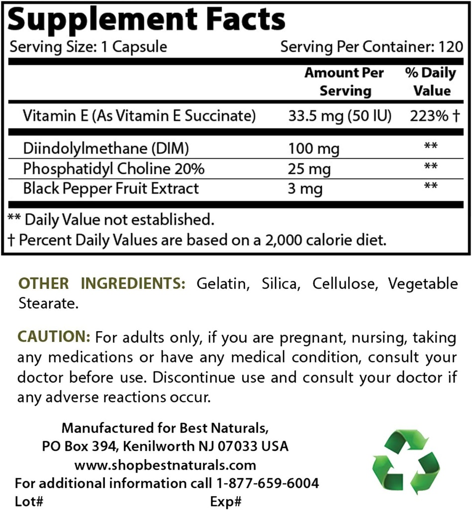 Cele mai bune naturale Supliment DIM 100 mg & Vitamina B12 6000 mcg