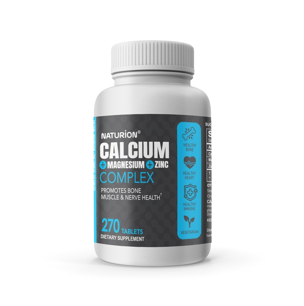 Supliment de zinc de calciu magneziu - 3 in-1 Complex cu 1000mg calciu, 500mg magneziu, 10mg zinc - Bone, Muscle & Imune Support - 270 comprimate, 90 zile de aprovizionare