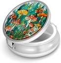 Cutie de pastile-3 Compartiment de mici pastile pentru Purse & Pocket Mini Metal Pilula Holder Travel Pilula Container pentru a ține suplimente Vitamine BPA-Free (Pădurea ciupercilor)