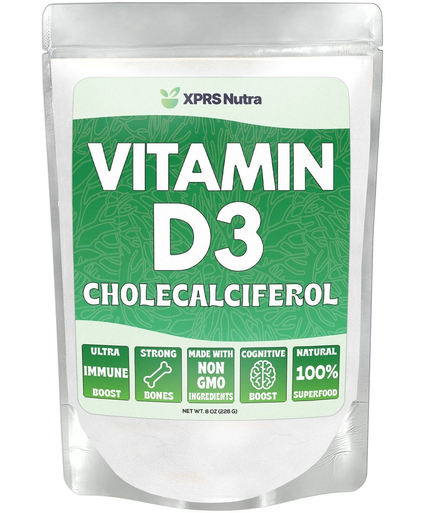 XPRS Nutra Vitamina D3 Pulbere (Colecalciferol) - VIT D fără aromă pentru oase și imunitate - Vitamina D3 pulbere pentru funcția musculară - Vitamina D Suplimente (8 Ounce)