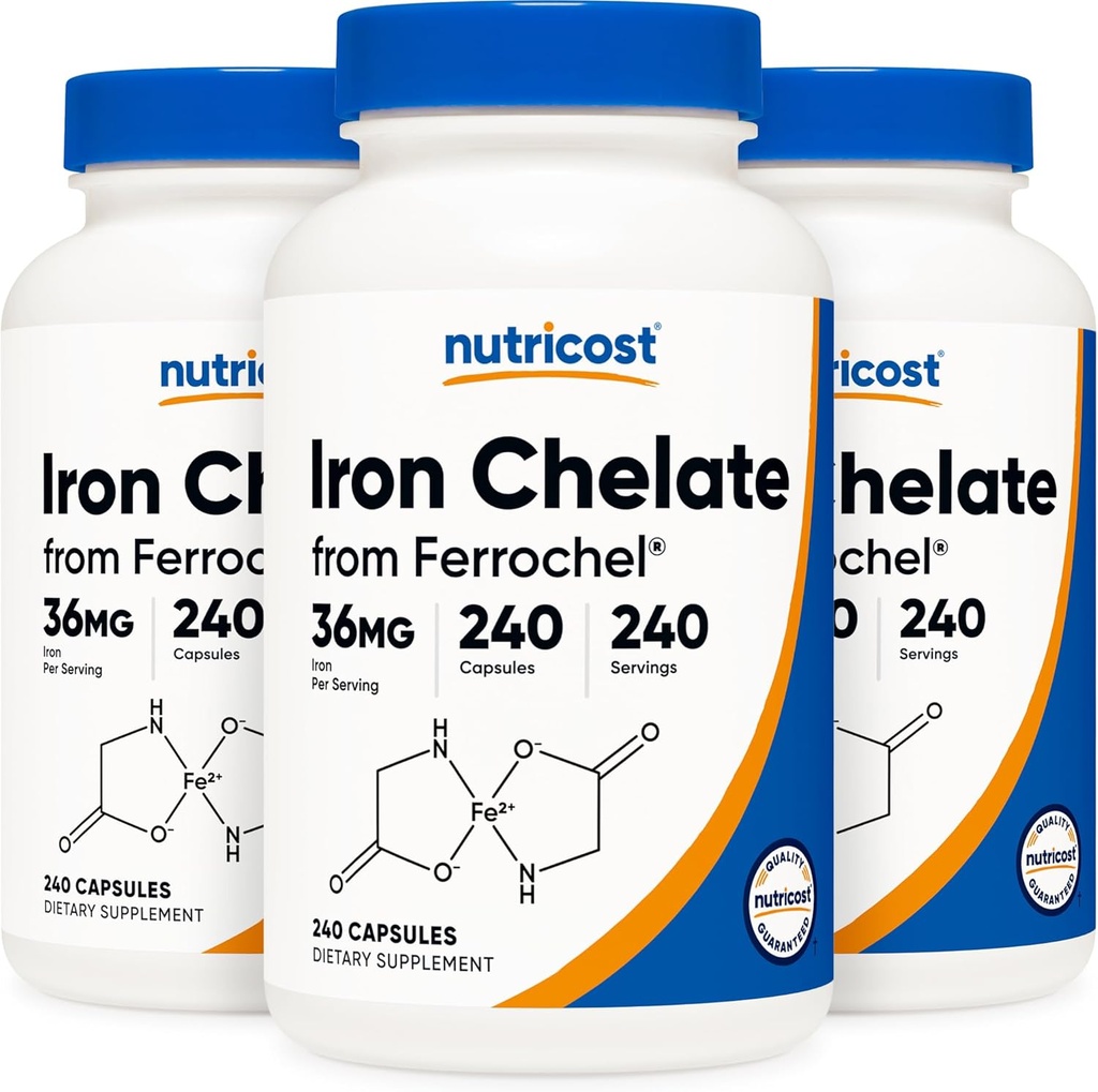 Nutricost Chelated Iron, As Ferrochel, 36mg, 240 Capsule (3 Sticle)