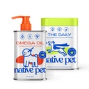Native Pet Pack Leaders Bundle - Daily Dog Multivitamine (7 oz.) & Omega ulei pentru câini (8 oz.) - Omega 3 ulei de pește pentru piele sanatoasa, Haina Shiny, și articulații puternice și multivitamine zilnice pentru pui