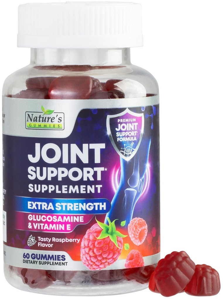 Suplimentul de suport comun - Extra Putere Glucosamine Gummy susține articulații Sănătate și flexibilitate pentru spate, genunchi, mâini - Natural Vitamina E Suport imunitar - Cele mai bune gume pentru femei și bărbați - 60 gume