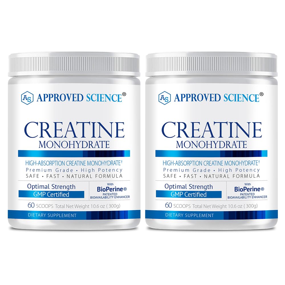 Stiinta aprobata Creatina monohidrat pulbere cu bioPerine - suport antrenament - 120 serviri - 5g per servire - nearomat - pachet de 2 - non-GMO, Vegan