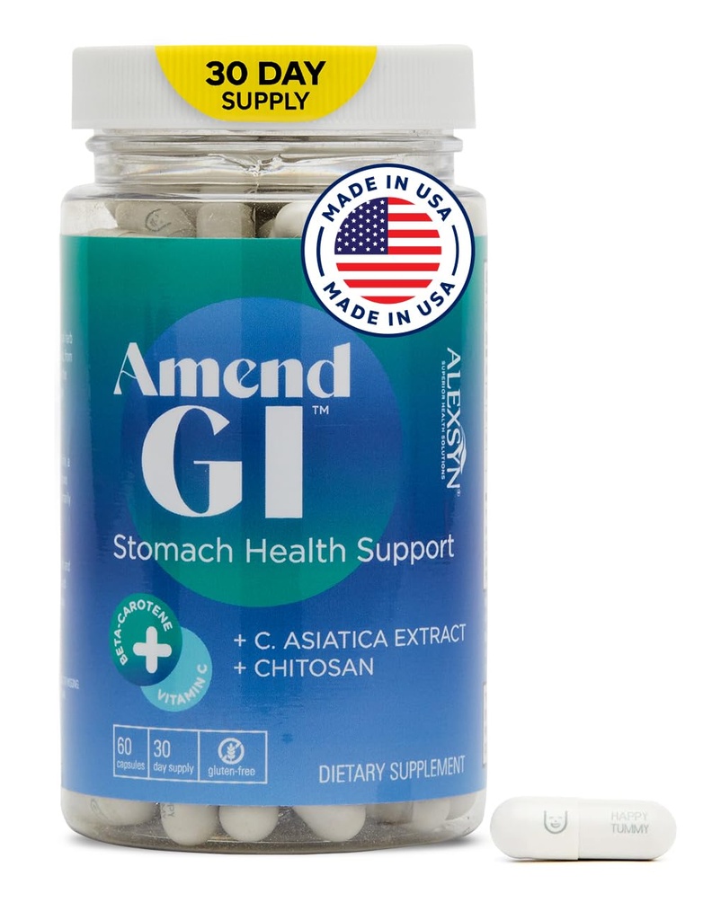 Adaptare GI All-Natural Stomac Health Support 60 Capsule - Nutraceutical pentru simptome Ulcer cauzate de stres - Suportă Vindecarea și Digestive Health cu extract Asiatica & CM Chitosan
