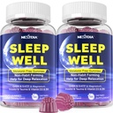 Melatonina Gumries de somn liber cu magneziu Glycinate, GABA, 5-HTP, L-Theanină, Valerian, Chamomile, Lemon Balm, Vitamina D3 & B6 - Hormon & Drug- Free, Non-Habit Forming,2 Pack