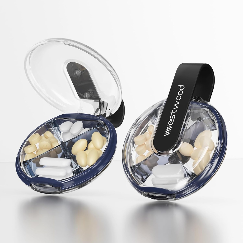 Caz pilula mici, cutie pilula drăguț pentru Purse & Pocket, 4 Compartiment Removable Pilula Holder, Portable Travel Pill Organizator pentru vitamine, Suplimente, Ulei de pește (Negru)