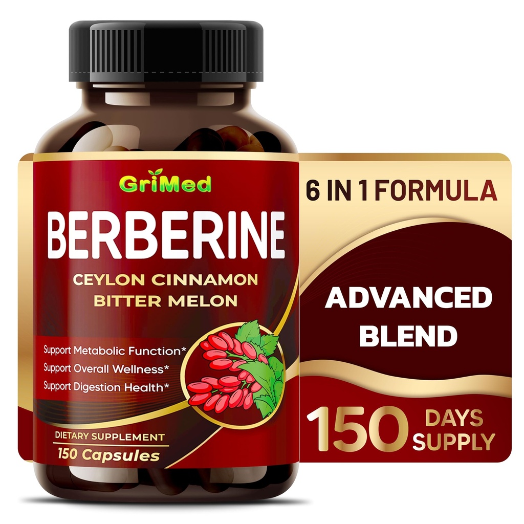 GriMed Berberine Supliment 9.500 mg cu Ceylon Cinnamon Bitter Melon Suporturi Sistem imunitar sănătos - Made in the USA