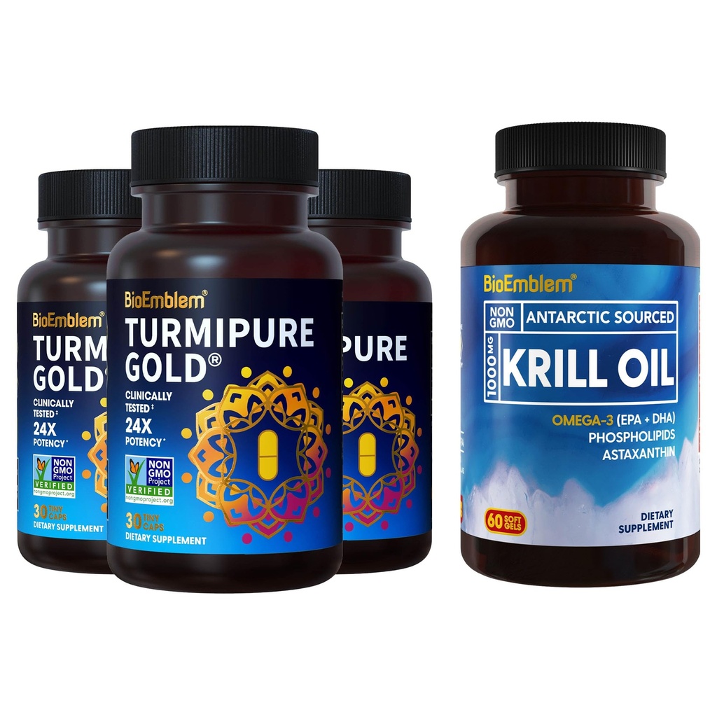 BioEmblem Antarctic Krill Suplimentul de ulei Turmeric Curcumina cu TurmiPure studiat clinic - Suport comun, Inflamație sănătoasă Suplimente Turmerice