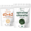 Micro Ingrediente Organic Chlorella Spirulina 3000mg Tablete & Vitamina D3 5000iu + K2 100mcg Bundle 2 Pack 