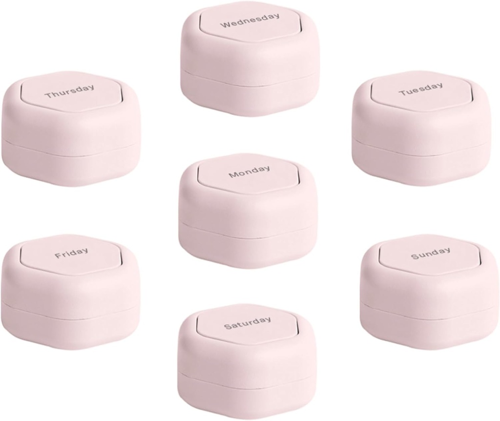 Cadence Travel Containere - Set de caz Pilula - Capsule de călătorie magnetice, Medicina Daily Organizator pentru pastile, Suplimente, & Vitamine - 7 Flex Smalls (0,56oz) pentru Organizator de Pilula Weekly - Petal