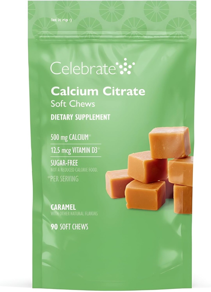 Celebraţi vitaminele Bariatric 500 mg Citrat de calciu Soft Chews cu 500 UI vitamina D3 