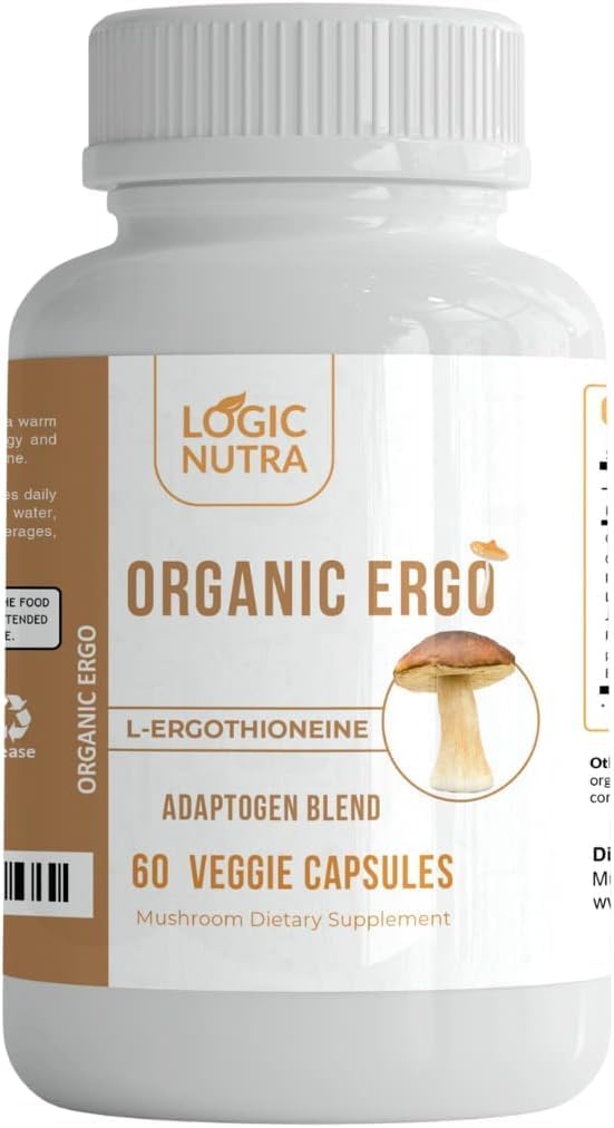 L-Ergothioneine Plus Organic Blend of Cordyceps Mushroom, Lions Mane, Reishi, Astragalus, Siberian Ginseng, Ashwagandha 