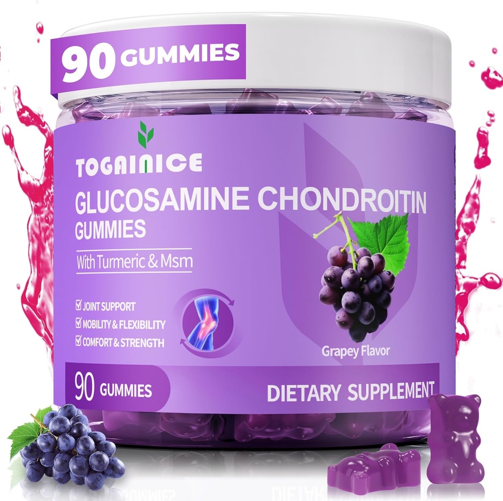 Gume de sprijin comun cu glucosamină Chondroitin, zahăr fără, 1500 mg extra Putere cu MSM & Turmeric (90 Count)