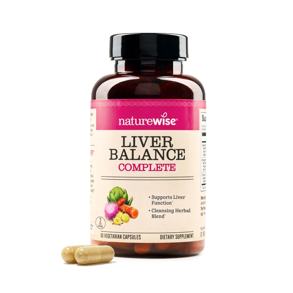 NatureWise Ficat echilibru dezintoxicare Supliment - Triple de reparații Formula cu lapte Thistle, Dandelion, Turmeric, Artichoke, Reishi Mushroom & Kudzu, Vegan - 60 capsule[30-Day Supply]