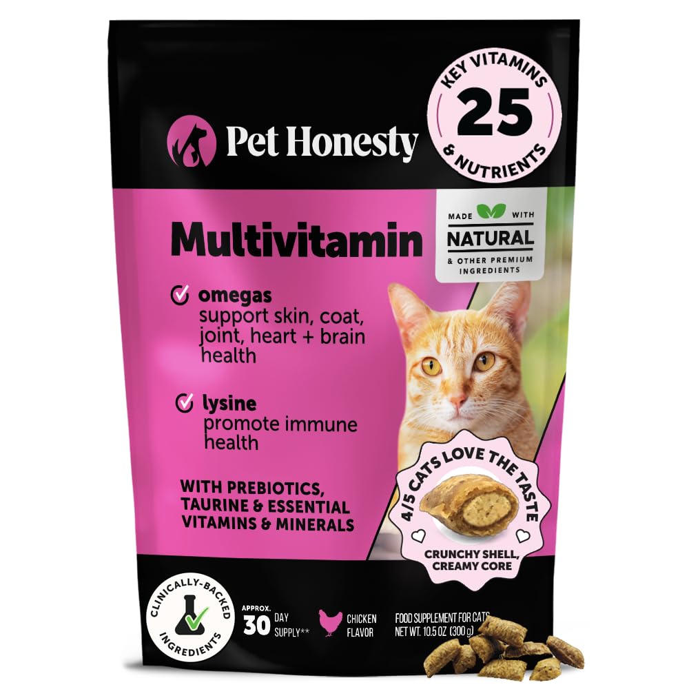 Cat Multivitamine Crunchy & Creamy Chews - Cat Treats for Health + Immune, Suport comun, Skin & Coat, & Digestion - Vitamine cu Omega 3, Lysine & Probiotices (30 Day Supply)