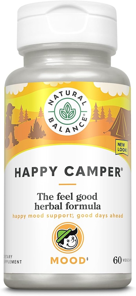 Echilibrul natural Camper fericit - Simțiți-vă bine Suplimentul de suport pentru starea de spirit - Gotu Kola, Floare Pasiune, și capsule Kava Kava - 60 de zile de garanție (30 Serviri, 60 VegCaps)