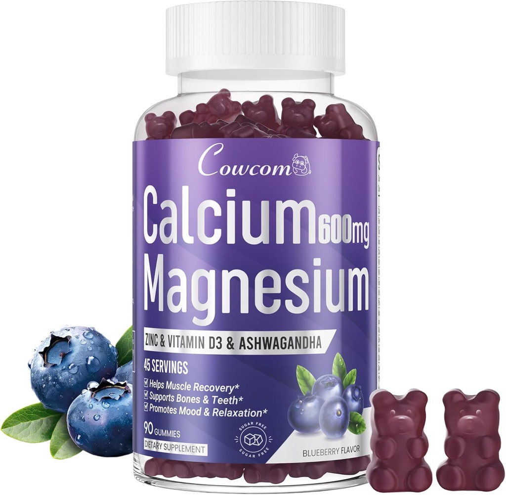 Calciu Magneziu Gume de zinc & Vitamina D3,B6,B12,Immune & suporting Bone Health Supliment de magneziu de calciu pentru femei Bărbaţi, Sugar-Free Vegan aroma de afine 90 Counts
