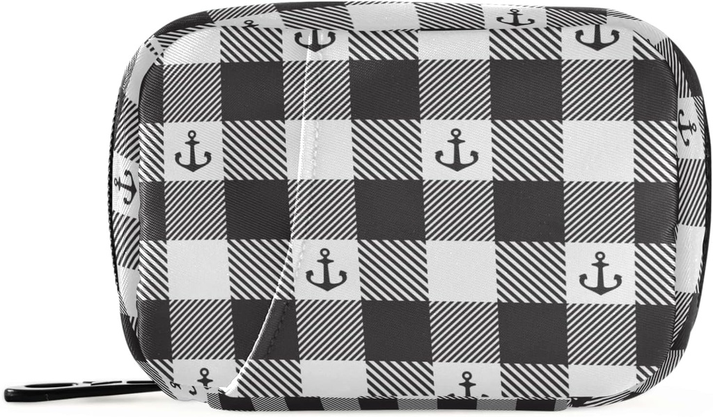 Negru și alb carouri Anchor Pill Box 7 zile Pilula Case de călătorie Pilula Organizator sac cu Zipper Portabil Weekly Caz Compact Dimensiune pentru Deținătorul Suplimentului de vitamine