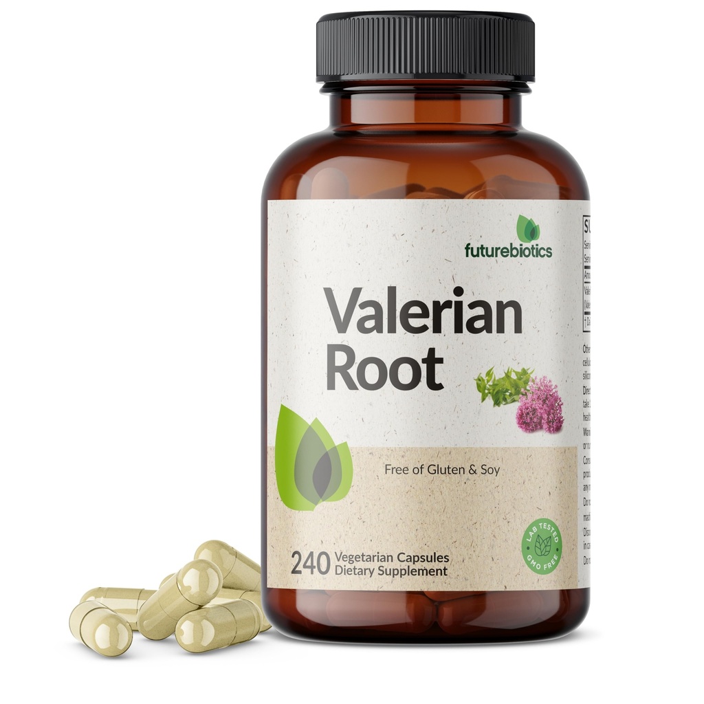 Futurebiotice Root Valerian 1200 MG promovează relaxarea non-GMO, 240 capsule vegetariene