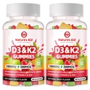 Natura ajută vitamina D3 K2 fără zahăr gume cu calciu + K2 (MK-7), Citrat de magneziu, vitamina C, extra puterea - Absorbție finală pentru dinți osoase imune, Vegan - 120 gume