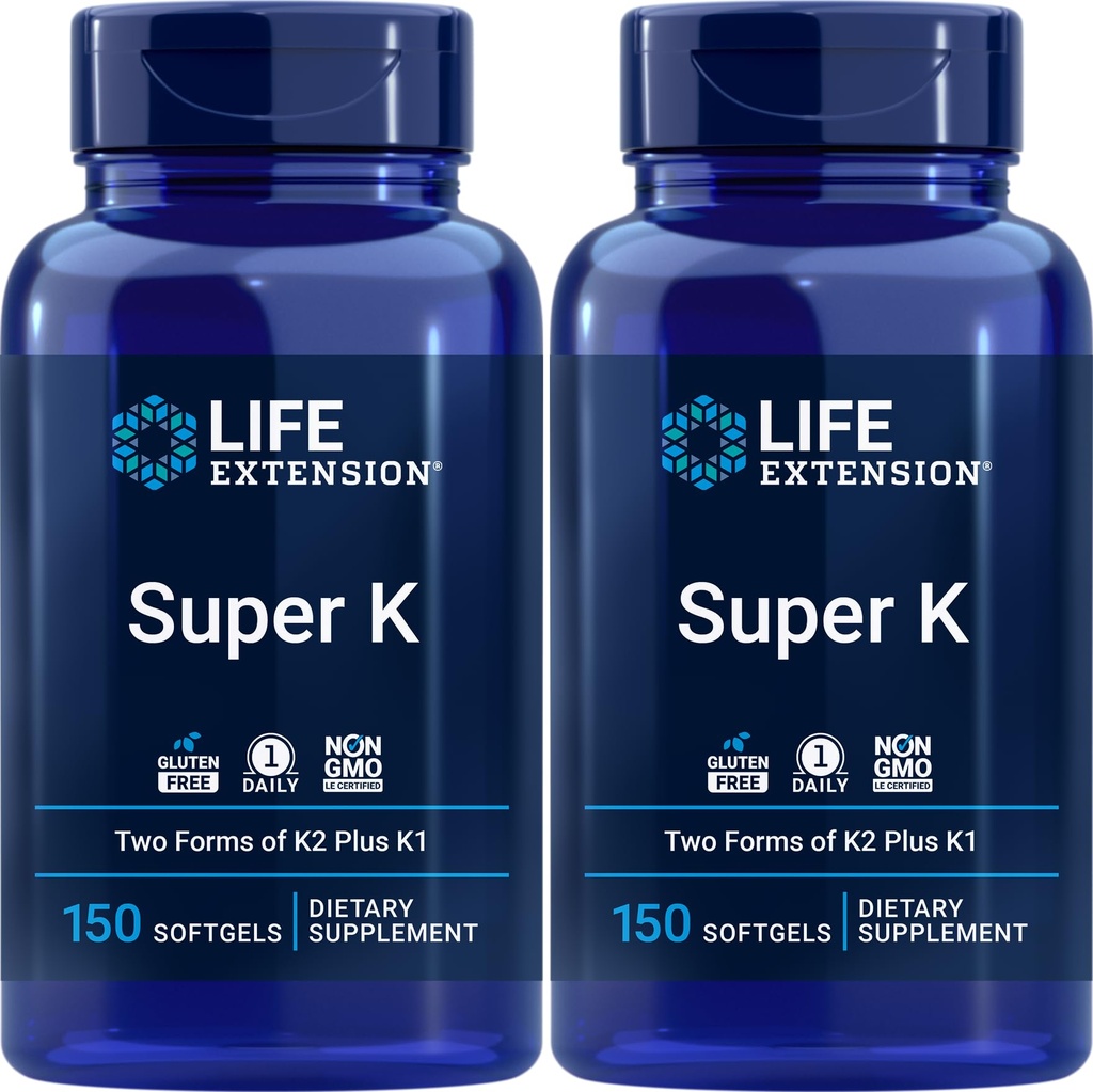 Extensie de viață Super K, 150 Softgels (Pachet de 2) cu vitamine K și K2