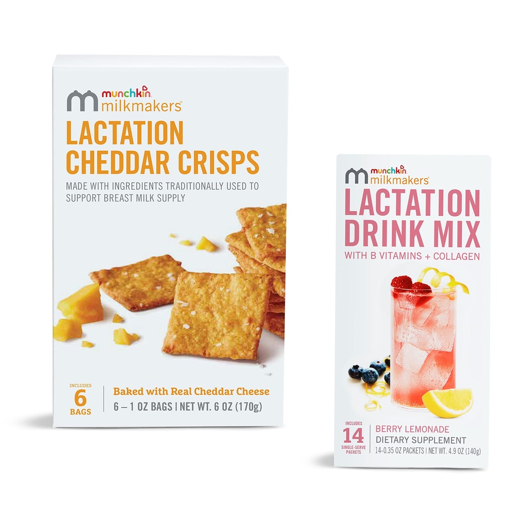 Munchkin® Milkmakers® Alaptarea Mix de băuturi Suplimentul cu B Vitamina & Milk Thistle, 14 Conte şi Alăptarea Cheddar Crips pentru mame alaptate cu ovăz şi inul, 6 Conte
