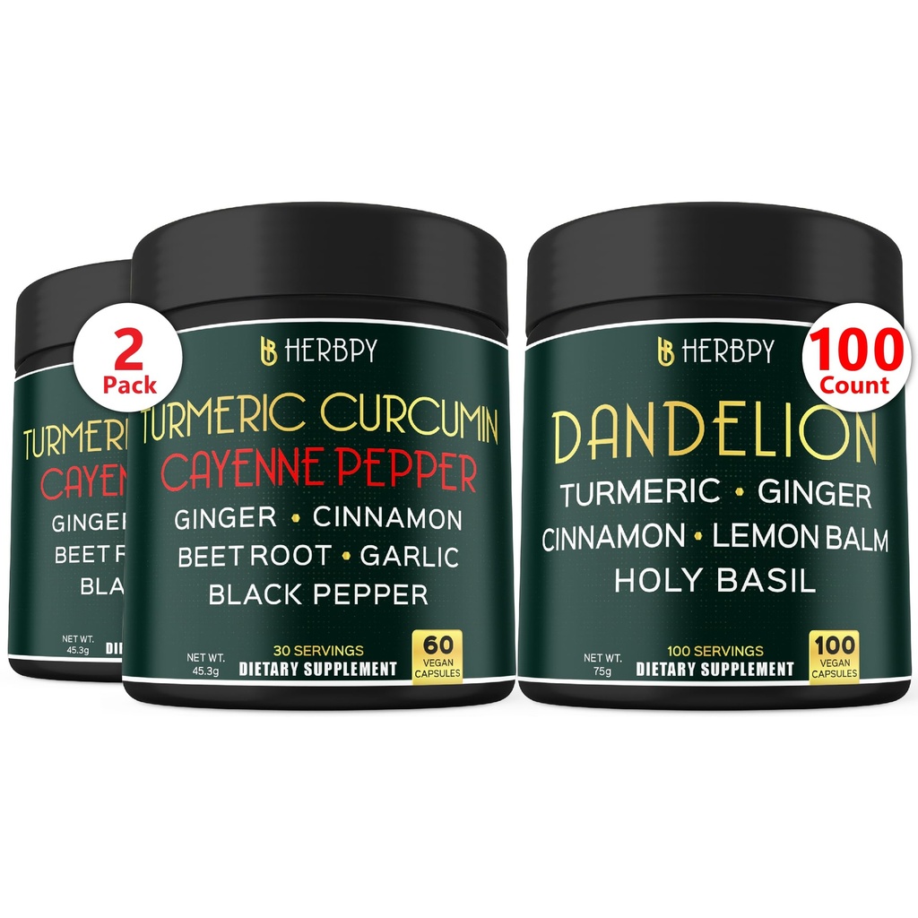 Bundle 7in1 Curcumin Turmeric & 6in1 Suplimentul Dandelion - Suport inima, Digestion Health and Immune System