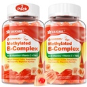 Complexul de Super Vitamine B pentru femei și bărbați, Gumiile umplute, Gumiile metilate w/Omega 3, Magneziu, CoQ10, Ashwagandha, Vitamina C, TMG, Sugar Free - 60 Count (Pachetul de 2)