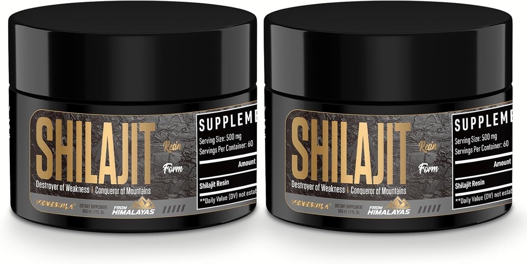 Silajit Resin - Organic Shilajit Resin Tert Parte testat bogat în 85 + Trace Minerale, Gold Grad Himalayan Pure Shiljait for Energy (1 Fl Oz (Pachet de 2))