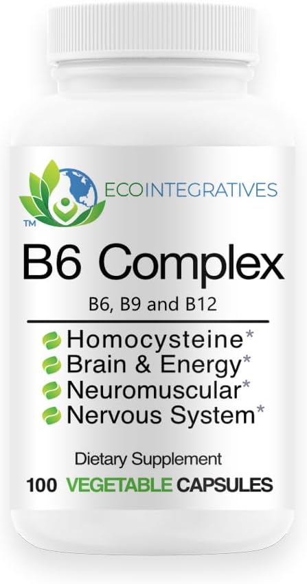 B6 Complexul Vegan Vitamina B6, B9 Folat, B12 Metilcobalamină susține cardiovasculare, Neuromusculare, Sistem nervos, Homocisteină, Energie, Celula de sânge și sănătatea osoasă 100 Capace