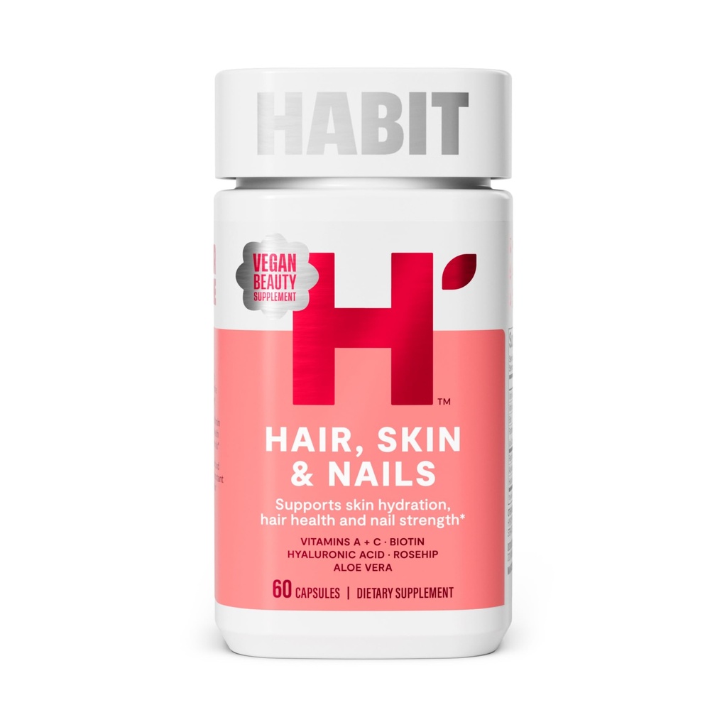 Hair de obicei, Skin & Nails Supliment (60 capsule) - Look nou, Suportă Hidratarea pielii, Hair & Nail Putere, Biotin 2000mcg, Vitamina A & C, Acid hialuronic, Rosehip, Vegan, Non-GMO (1 ambalaj)