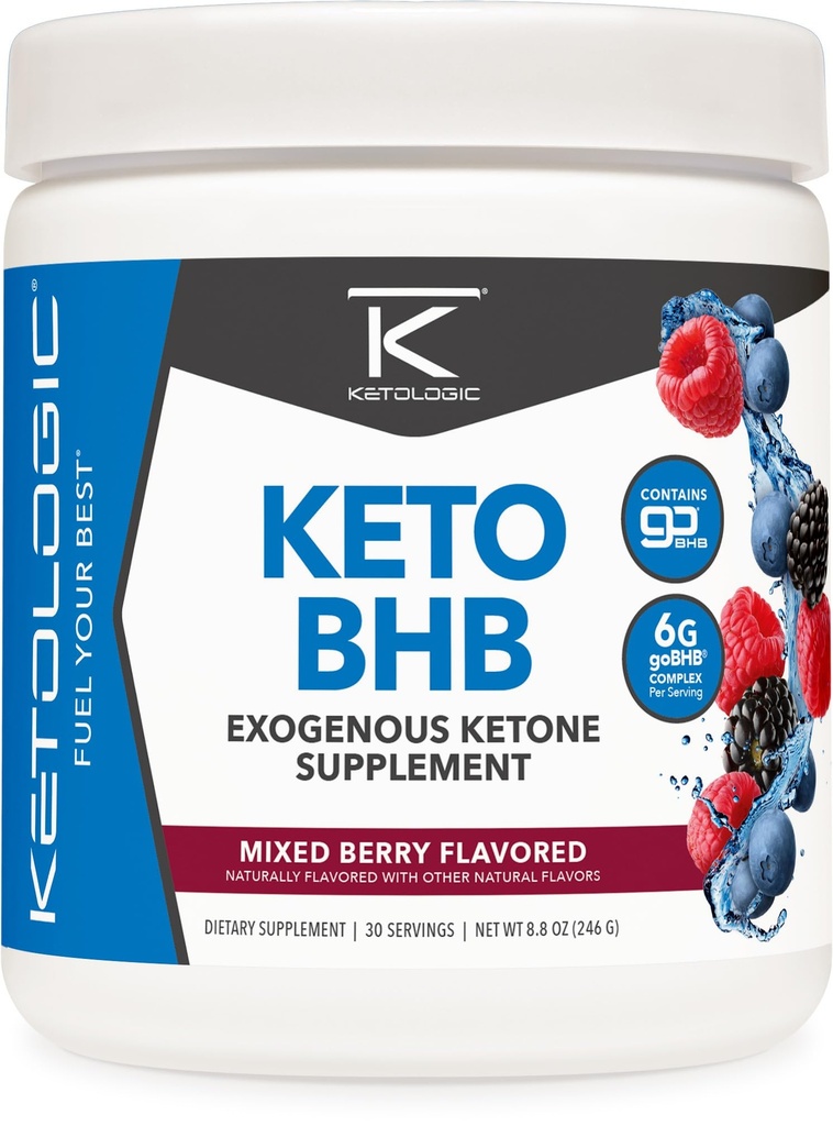 Ketologic Keto BHB (amestecat cu aroma de Berry) 30 Serviri - Exogene Ketone Supliment cu goBHB, Beta-Hidroxibutirat de sare