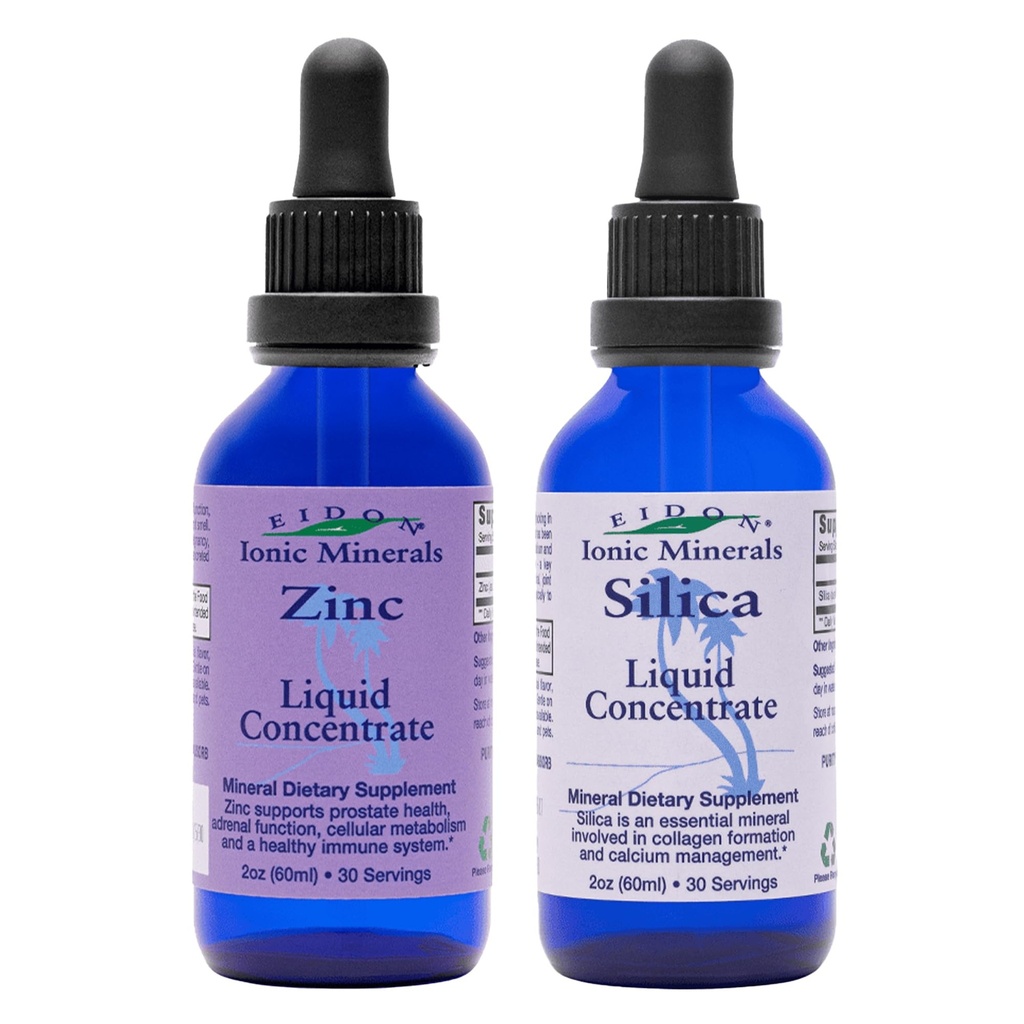 Minerale ionice Eidon Siliciu lichid & picături de zinc, 2 Fl Oz, Imuna Sănătate, Îngrijirea pielii, Ingrediente toate-naturale, Fără culori artificiale sau conservanți