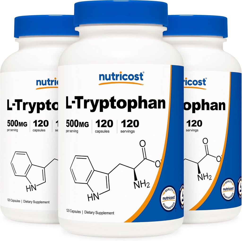 Nutricost L- Tryptofan 500 mg, 120 capsule (3 flacoane)