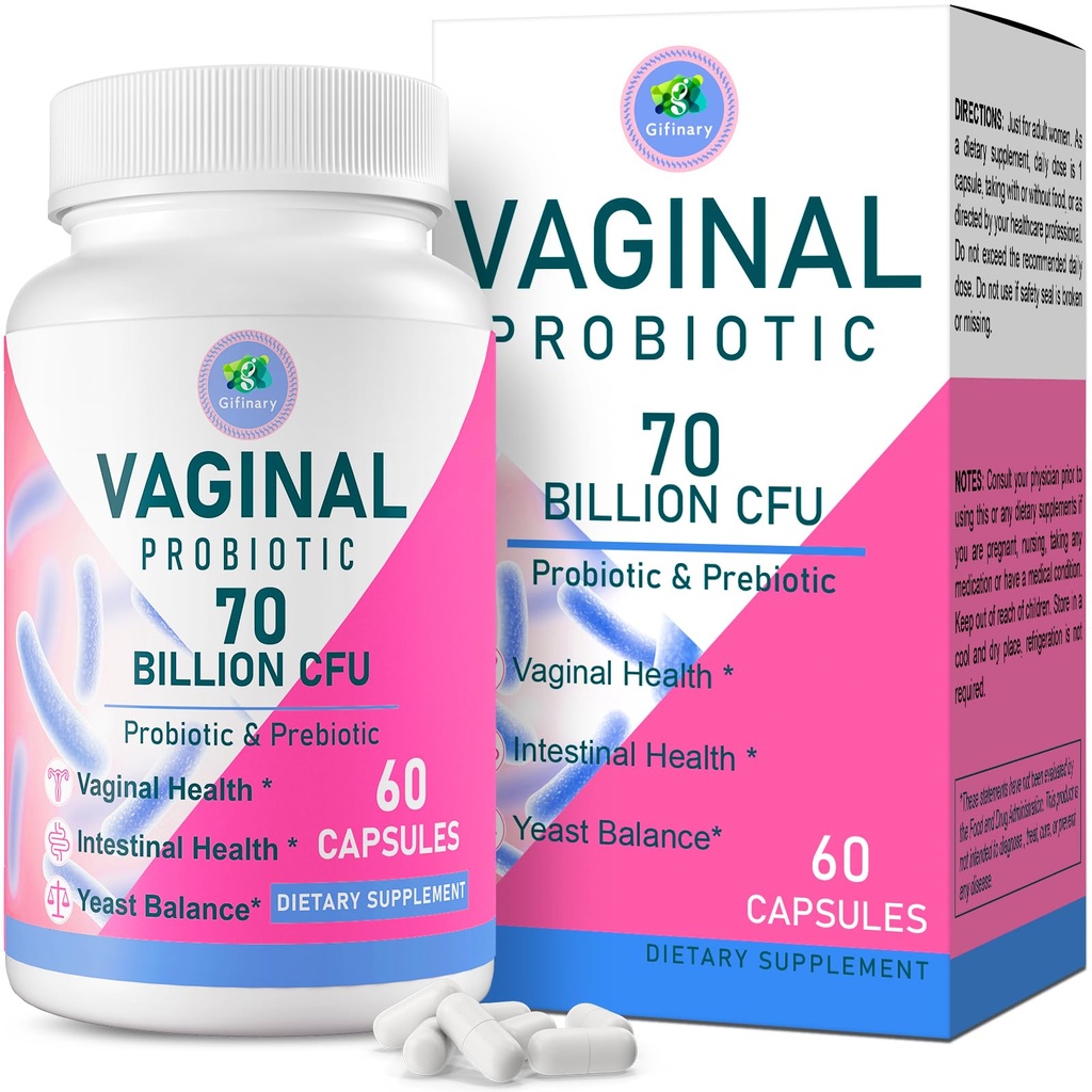 Probiotice vaginale, PH Echilibru pentru femei, 70 miliarde CFU Probiotice pentru femei pentru sanatate vaginala, urinare, control Odor, Flor, Ph Balanta si hormon, cu prebiotic & D- Mannose - Perioada de valabilitate Stabil, 60 Caps