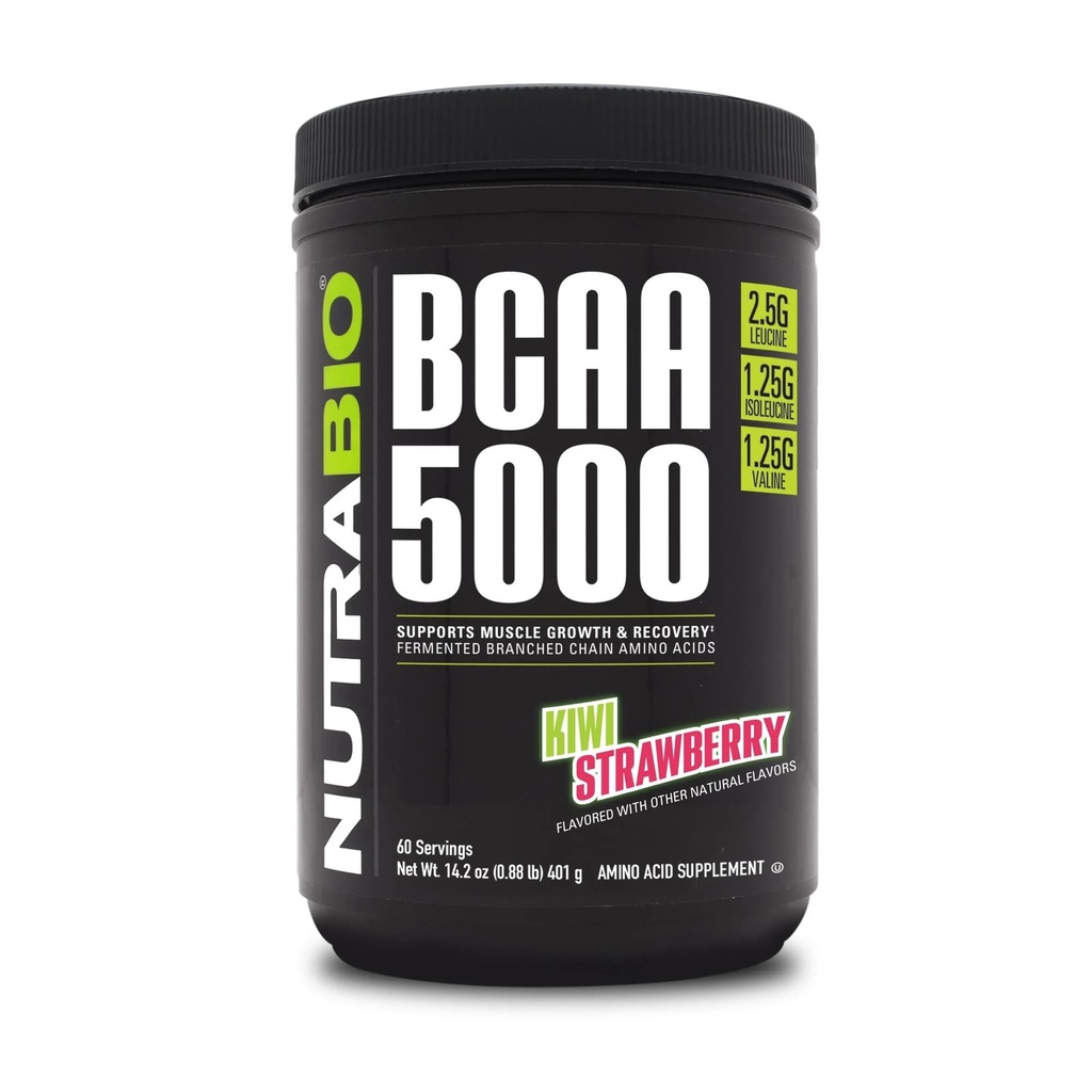 NutraBio BCAA 5000 pulbere - Vegan Fermentat BCAAs - Suportă Lean musculare creştere, recuperare, rezistenţă - 60 serviri - Kiwi Strawberry