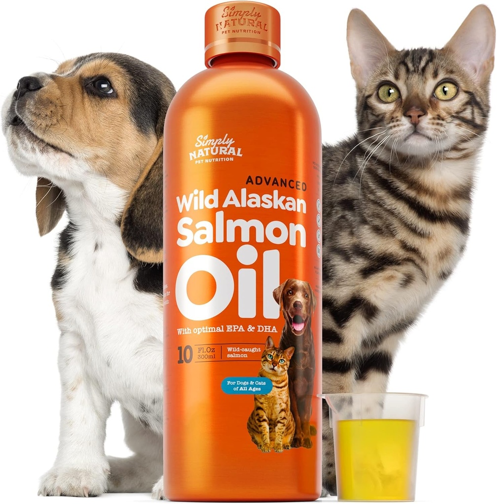 Ulei de somon pentru câini și pisici, ulei de somon sălbatic Alaska pentru câini Piele, Haină și comun, Omega 3 ulei de pește, câini și pisici Sistem imunitar de sprijin, Epa și Dha, 300 ml supliment de vărsare câine