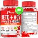 Cidru de mere Otet Gummies, Keto ACV Gummies Putere maxima 2000mg Otet de cidru de mere cu mama, Probiotice si vitamina B12, pentru digestia, metabolismul, Cleanse & Dieta dezintoxicare, 60 Conte