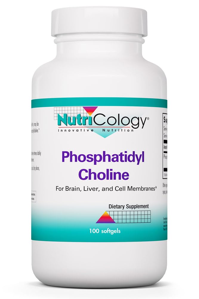 Nutricologie Suplimentul fosfotidil colină - Capsule lecitina, enzime digestive pentru ficat, suport de digestia grasa, Suplimente coline pentru ficat gras, 1540 mg Softgels - 100 Conte