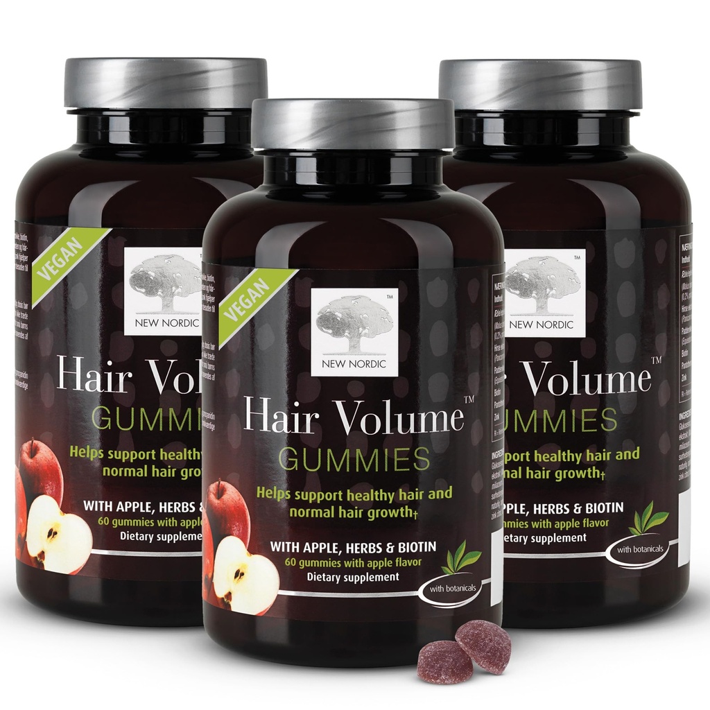 NOW NORDIC Volumul parului Gummies, 2500 mcg Biotina, Daily Vitamine de par Supliment pentru a sprijini pielea parului si unghii, Vegan, 60 Conte (Pachet de 3)