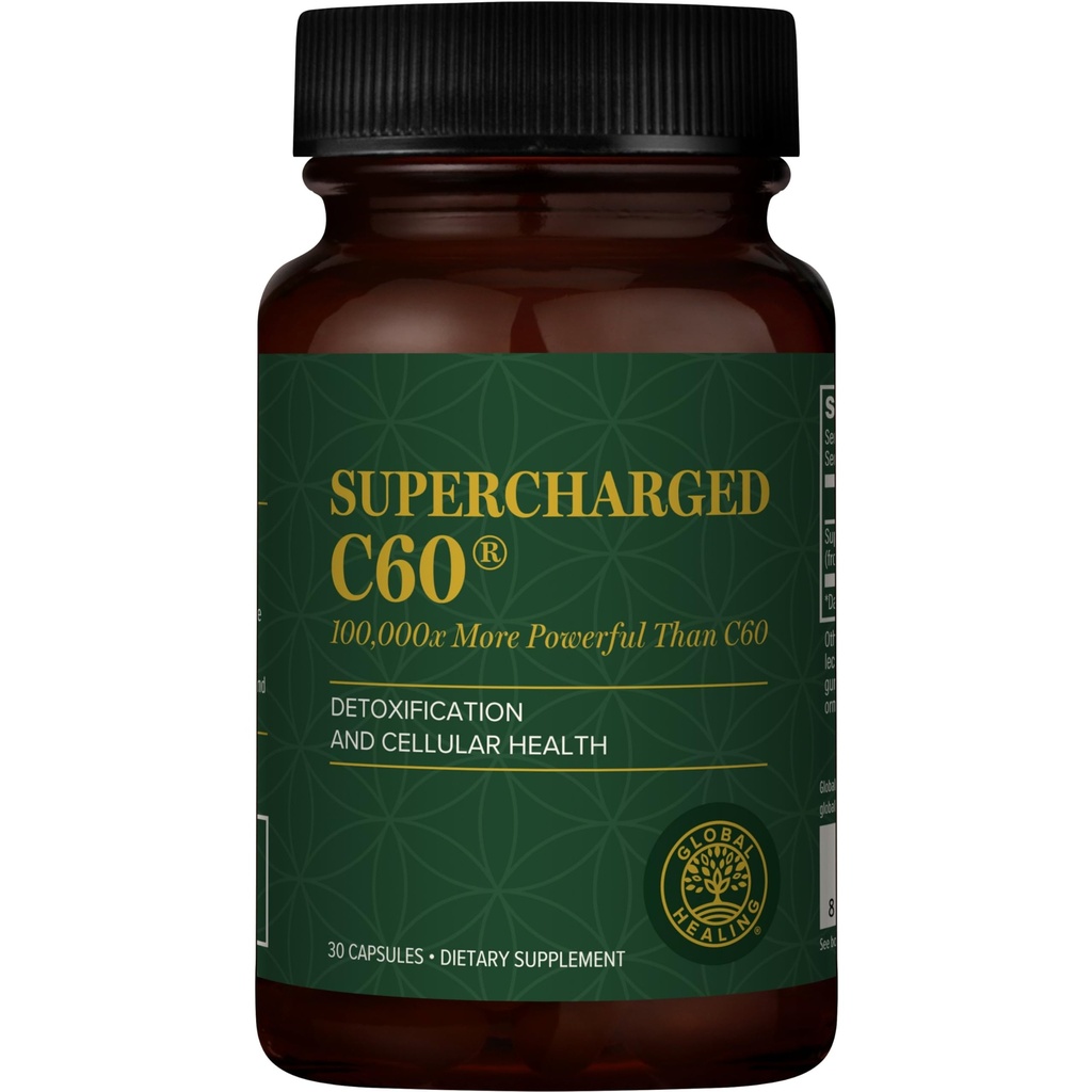 Global Healing C60 - Micro-activate de carbon Fullerene w/Organic MCT Powder, 10 ori mai puternic decât suplimentele C60 regulate - ajută la detoxificare, îmbătrânire (30 capsule)
