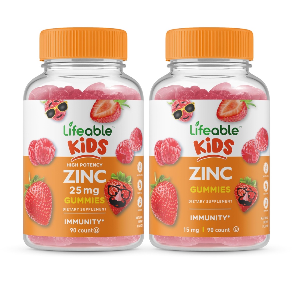 Zinc viu 25mg Copii + Zinc Copii, Gume Bundle - mare Tasting, Supliment de vitamine, Gluten gratuit, OMG gratuit, Gummy masticabil