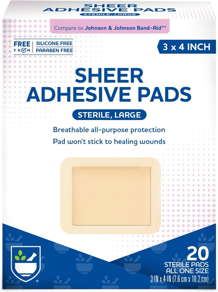 Rite Aid Bandaje adezive cu Pad sterlină non stick, 3" x 4" - 20 Conte 