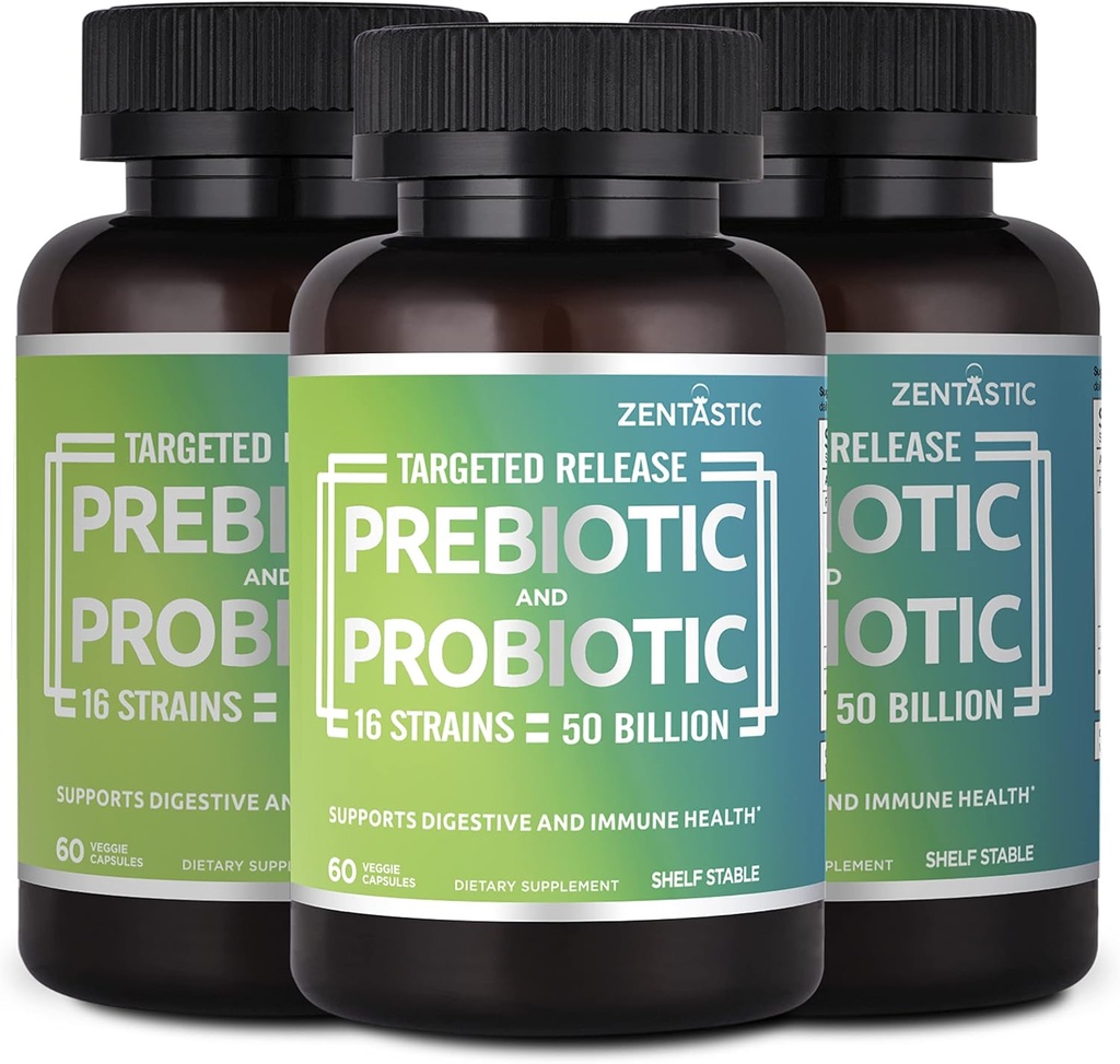Probioticele și prebioticele zetastice - 50 Miliarde CFU - pentru bărbați și femei și sănătatea imună și digestivă - 16 Tulpini - Perioada de valabilitate Stabilă - 180 Capsule Veggie de eliberare întârziate