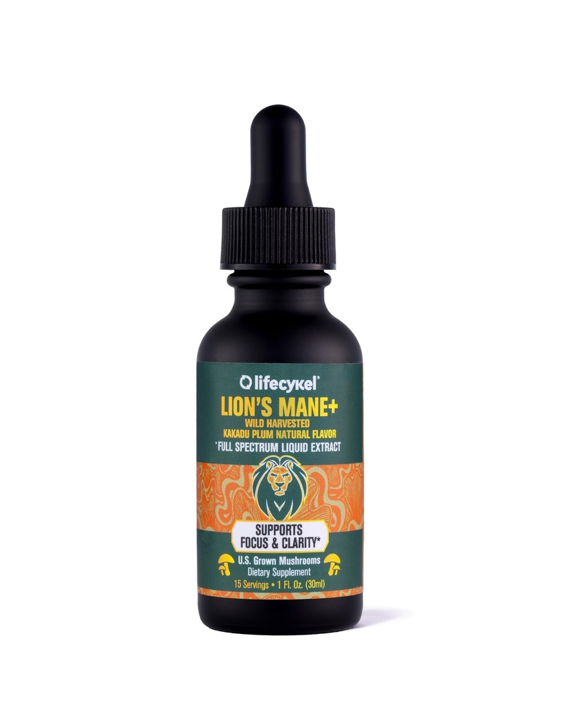 Life Cykel - Lion's Mane Mushroom Extract cu Kakadu Plum - Brain Booster Nootropic for Memory, Focus & REM Sleep - Non-GMO, Organic Mushroom Tincture - 1 Fl Oz (15 Serviri)