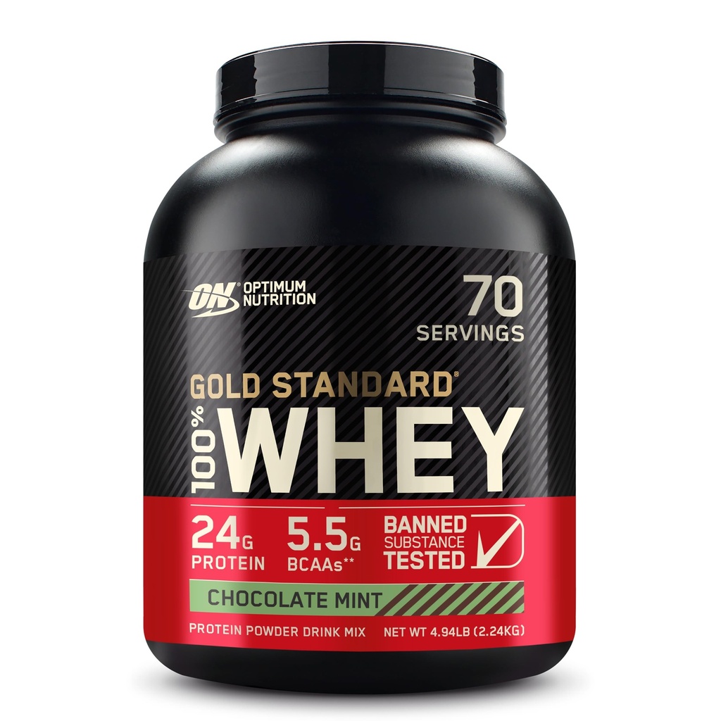 Optimum Nutrition Gold Standard® 100% Whey, Ciocolata menta, 4.94 lb (2,24 kg)