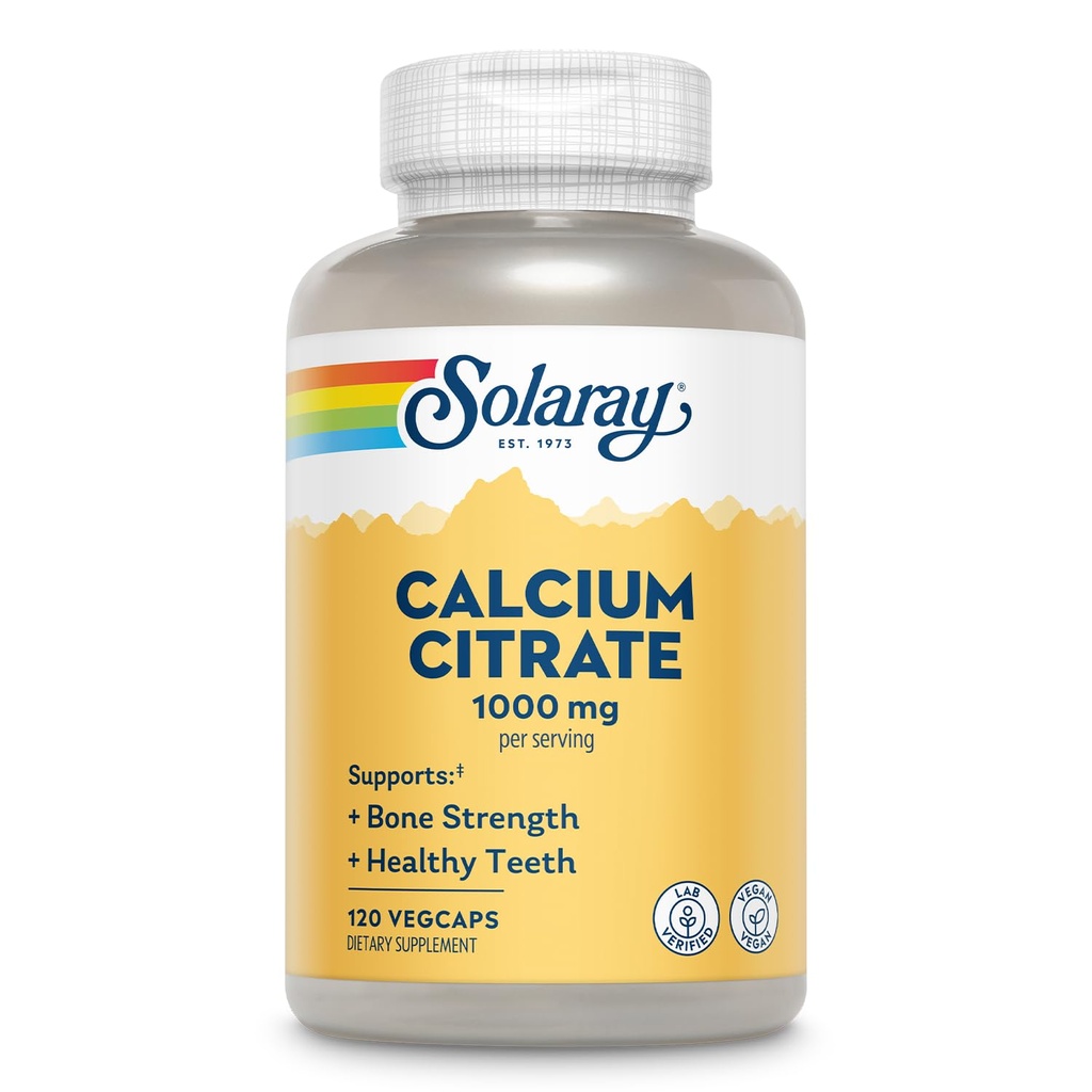 Solaray Calciu Citrate 1000mg - Suplimentul Chelated Calciu - Suportă Putere osoasă și Dinți Sănătoși - Ușor de Digest - 60-Day Guarantee, Vegan - 30 Serviri, 120 VegCaps