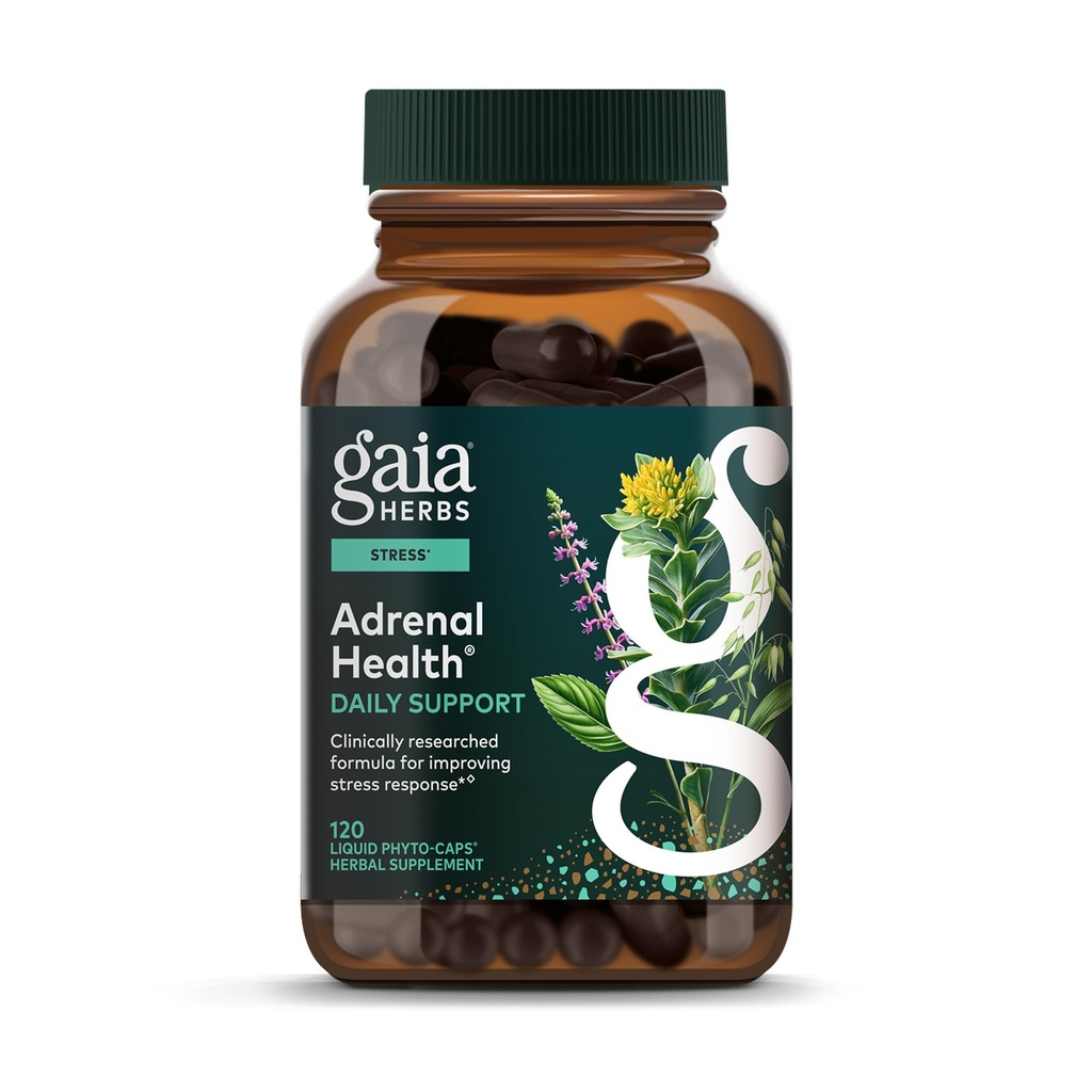 Gaia Herbs Adrenal Health Daily Support - Herbal Supplement with Ashwagandha, Holy Basil & Schisandra - Help Mentinerea nivelului de energie sanatoasa si stres* - 120 Vegan lichid Fito-Capsules (120-Day Supply)