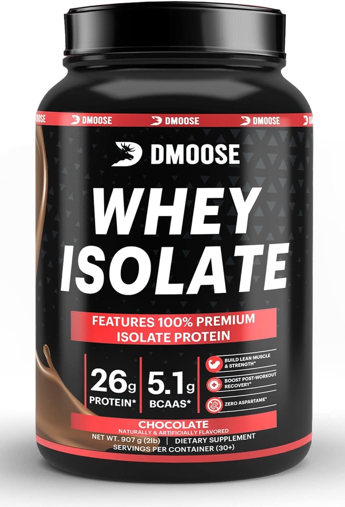DMoose Whey Izolate Proteine pulbere I 26 g Proteine I 5.1g BCAAS I Gluten gratuit I ajuta mentinerea masei musculare si reducerea timpului de recuperare I Ciocolata & Vanilie I 30 Serviri